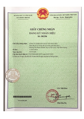 Giấy đăng kí nhãn hiệu - Tỏi Đen Tân Hàn Việt - Công Ty TNHH Sản Xuất Tân Hàn Việt